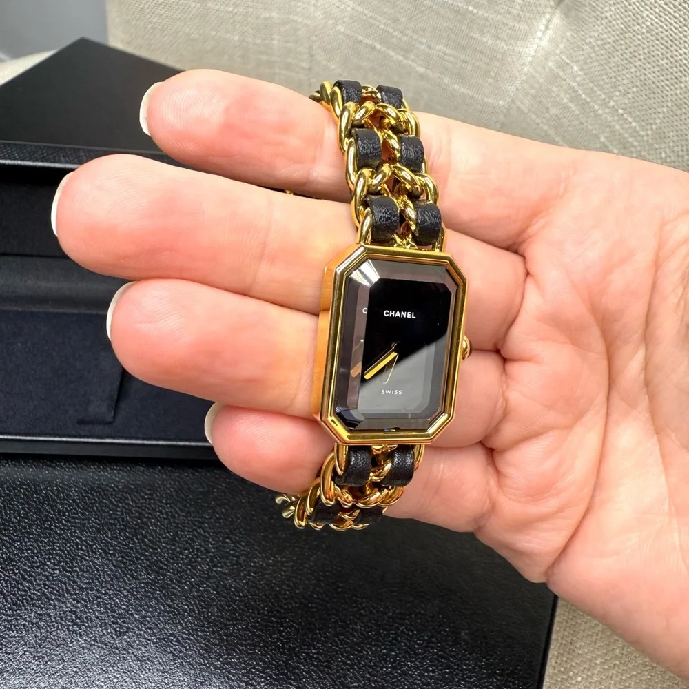 Authentic CHANEL Premiere watch gold black size L